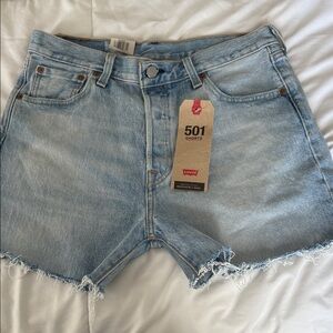 Levi's Light Blue Frayed Hem Jean Shorts